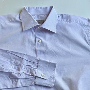 Canali mini checkered light purple dress cotton shirt made  in Italy 🇮🇹Sz 16.5